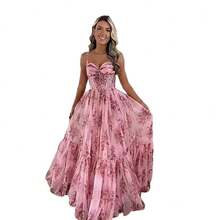 Pink Strap Elegant Gown Long Dress For Coming-Of-Age Ceremony Graduation Sweet Printed Evening Dress - Light Blue - View 5