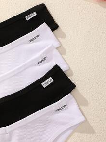 5条装女士多色罗纹舒适透气低腰性感内裤 - 黑與白 - 查看 6