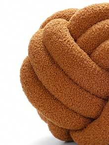 1pc Solid Color Versatile Faux Fur Pom Pom Decorative Throw Pillow, Handwoven 3-Strand, Suitable For Sofa, Coffee Table, Bedroom Decor, Caramel - Caramel - View 4