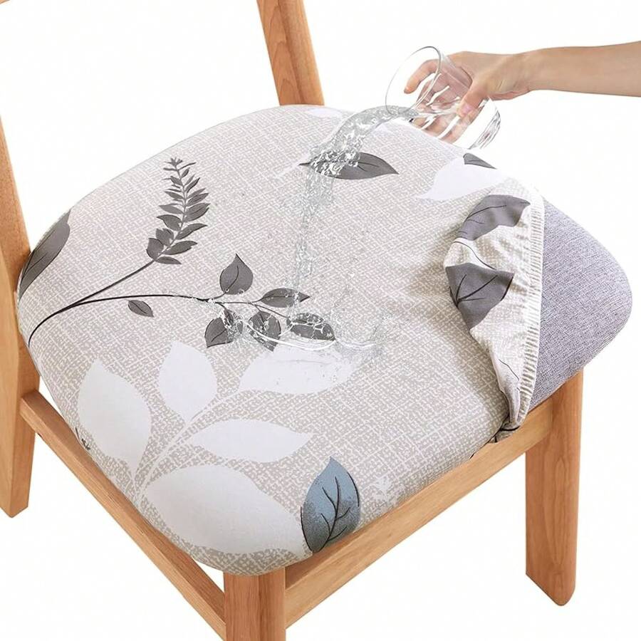 Stretch Non-Slip Soft Washable Dining Chair Covers Set Of 4, Yellow Cushion Slipcovers Kitchen And Dining Room Chairs - 02 - View 1