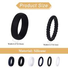 6 Pack Womens Mixed 3mm&5.6mm Width Band Silicone Engagement Ring Wedding Rubber Bands Flexible For Workout Gym Sports - 黑色+深藍+白色 - 查看 5
