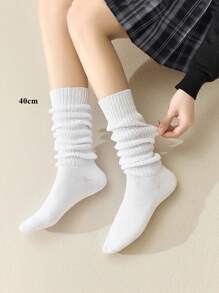 1 Pair White Over-The-Knee Socks, Elephant Pattern Warm Thigh High Slouchy Socks, Autumn/Winter