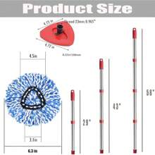 Spin Mop Head, Base, Handle Replacement For  Microfiber Spin Mops, 2 Microfiber Mop Refills, 1 Triangle Head Cover And 30-58in Handle Set Combo (White(1 Tank System)) - 藍色(雙罐系統) - 查看 4