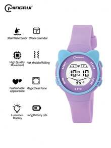 MINGRUI 30M Waterproof Cartoon Cat Colorful Digital Kids Watch With Alarm, Timer, Luminous For Children, Girls, School Supplies, Cute Anime - White - View 14
