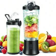 1 pieza Licuadora Portátil Recargable 20oz - Batidos Jugos y Bebidas | Batería Litio Duradera | Base Antideslizante | Vaso ABS Resistente | Ideal Viajes Hogar y Gimnasio | Fácil Limpieza | Incluye Botella para Viaje - Multicolor - Ver 1