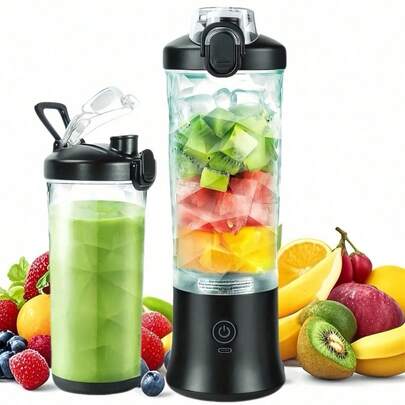 1 pieza Licuadora Portátil Recargable 20oz - Batidos Jugos y Bebidas | Batería Litio Duradera | Base Antideslizante | Vaso ABS Resistente | Ideal Viajes Hogar y Gimnasio | Fácil Limpieza | Incluye Botella para Viaje