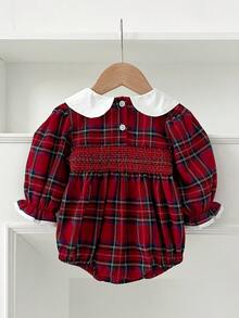 Body de Noël pour bébé fille, body à col claudine à carreaux à manches longues