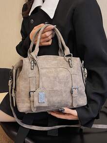 New Vintage Casual Women Handbag, Boston Bag, Office Commute Tote Bag, Shoulder Crossbody Bag With Detachable Strap