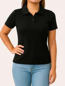 Baby Look Women's Polo Neck Piquet Premium - Black - View 1