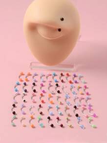 50pcs/set Random Color Ball Decor Eyebrow Ring Unisex Fashion Punk Body Piercing Jewelry - Multicolor - View 4