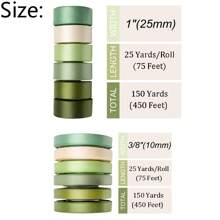 150 Meter 6 Pack grünes Satinband in verschiedenen Uni-Farben für Basteleien, Weihnachten, Geschenkverpackung, Hochzeit, Blumensträuße, Einladungen, Haarschleifen