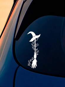 女巫掃帚剪影汽車車窗貼紙，萬聖節女巫汽車貼花 - 彩色 - 查看 8