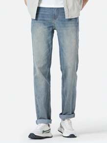 CAMEL CROWN Men's Straight Jeans Men's Spring And Summer Breathable Stretch Washed Casual Long Pants - Nostalgic Blue - View 2