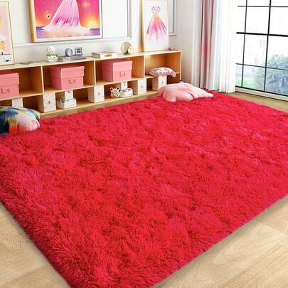 Soft Shag Rugs For Bedroom, Red Fluffy Shaggy Rugs For Living Room, Luxury Modern Plush Carpet Girls Boys Room Dorm Indoor Home Decor, Upgrade Non-Slip