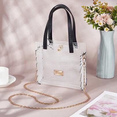 Ett set komplett vävd väska med svart nätduk, rem, nålar och spännen - DIY-väsktillverkningsset för kreativa presenter, GLOBLELAND jul, Halloween-helgpresenter och handgjorda kreativa material