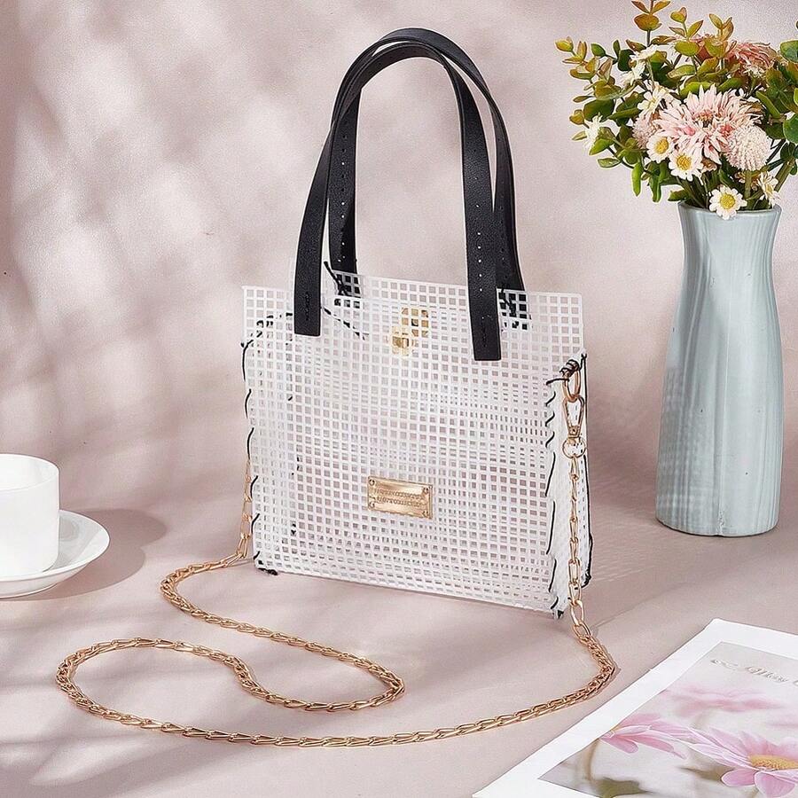 One Set Complete Woven Bag Crafting Kit With Black Mesh Canvas, Strap, Needles & Clasps - DIY Handbag Making Set For Creative Gifts, GLOBLELAND Christmas, Halloween Holiday Gifts And Handmade Creative Materials