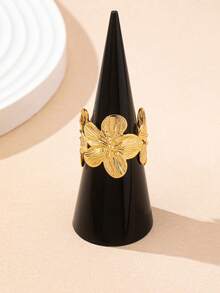 1pc Fashionable Vintage Floral Patchwork Open Ring, Suitable For Women's Daily Wear