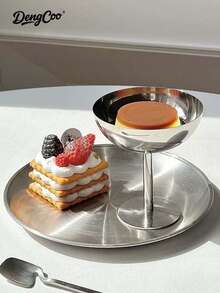 1 Silver Stainless Steel Dessert Cup/Bowl, Tray, Candle Holder, Snack Bow, LAlso Suitable For Serving Fruits And Snacks.