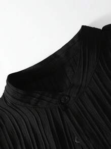 男士罗纹提花面料短袖中式领衬衫，抽绳腰裤两件套西装，必备度假装