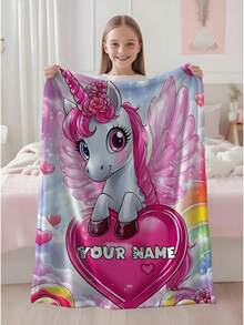 1pc Customized Personalized Blanket, Text, DIY, Pattern, Memorial Blanket, Tapestry, Photo Portrait Blanket Design, Suitable For Girls, Boys, Adults, Valentine's Day, Lightweight, Baby Blanket, Back To School, For Family, Mother's Day, Birthday Gift - Multicolor - View 2