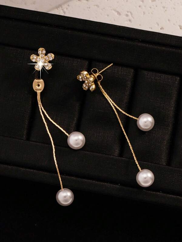 1 Pair Unique Pearl Tassel Flower Design Earrings, High-End Earrings