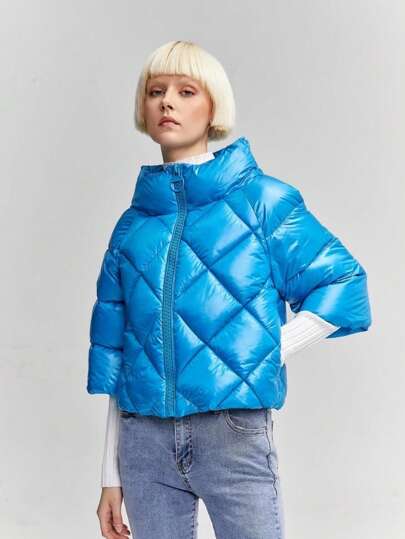 Kerstmis Casual Stoffen Winterjas met Ritssluiting Dagelijkse Reis Luchthaven Herfst Halflange Gewatteerde Jas