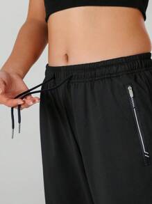 Women's Solid Color Casual Sports Pants, Adjustable Waist Drawstring, Suitable For Outdoor Sports, Daily Wear.