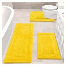 Bathroom Rugs Sets 3-Piece, Non Slip Bath Rugs Runners, Washable Soft Shaggy Yellow Microfiber Bath Matfor Shower, Tub, Toilet - As Picture 421 - View 1