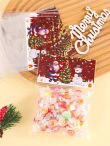 30/50pcs Christmas Santa Self-Adhesive Gift Bags, Snowman Christmas Tree Pattern, Transparent Plastic Cellophane Candy Bags, Merry Christmas Home Decor, 2026 Multi-Purpose New Year Gift Wrapping Supplies, Christmas Decorations, Christmas Pajamas, Christmas Gifts, Christmas Decor - Multicolor - View 7