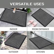 Door Mat Indoor & Outdoor - Strong PVC Rubber Backed | Anti-Slip Washable, Dirt Trapper For Hallways Kitchen - 酒紅色 - 查看 4