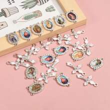 20 件水钻镶嵌随机混合宗教图标连接器和十字架吊坠套装，非常适合 DIY Y 形项链、念珠和其他珠宝 - 10中心連接器+10十字架 - 查看 13