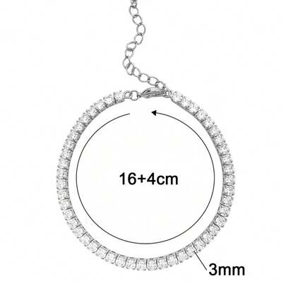 1pc 2mm-3mm 4-Prong Full Diamond Bracelet, 925 Sterling Silver, Sparkling Lightweight Luxurious Exquisite High-End Jewelry Gift For Women