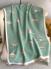 1条花卉提花针织仿羊绒保暖围巾/披肩，女士适用，秋冬季百搭时尚配饰，适合作为连衣裙装饰围巾。 - 蒲公英綠色 - 查看 4