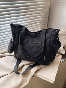 Túi xách đeo vai màu trơn dung tích lớn thời trang thiết kế may quai đôi, nhẹ và di động, ví nữ, túi tote kết hợp hai trong một, túi vải phong cách đại học, túi xách thường ngày cho nữ, rất thích hợp cho du lịch ngoài trời mùa hè, du lịch và các dịp khác ba lô không thể thiếu - Xem 5