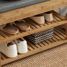 SoBuy FSR47-N Shoe Bench With Seat And Drawers Wardrobe Bench Shoe Rack Bench Bamboo W X H X D Approx. 90 X 45 X 30 Cm - Khaki - View 6