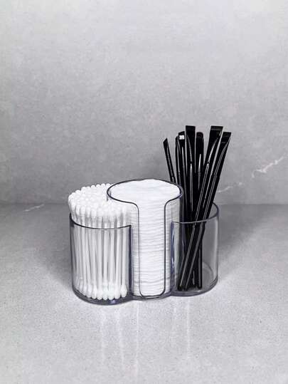 Qtip Holder Dispenser, 3-Compartment Swab Holder, Bathroom Storage Jar, Makeup Pad Organizer For Bathroom Vanity Top Storage