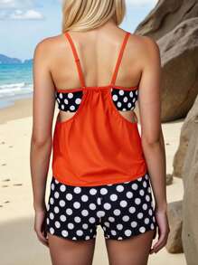 Tankini Swimsuits For Women 2025 Tummy Control Two Piece Bathing Suits With Sporty Pockets Swim Shorts - Red - View 2