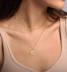 Layered Initail Women 14K Gold Plated Cubic Zirconia Layering Beaded Paperclip Chain Choker Necklace Dainty Pendant Letter A-Z Jewelry Letter - l - 查看 2