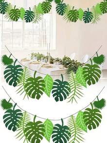 1 Set Tropical Felt Leaf Garland - Hawaiian Party Summer Fun Birthday Party Backdrop, Party Decoration Bunting, Dinosaur & Forest Theme, No Electricity/Battery Needed Zoo Animal Hanging Decor