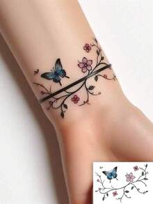 1pc Colorful Butterfly & Floral Temporary Tattoo Sticker, Sexy Colorful Romantic Temporary Tattoo, Waterproof Sweatproof Y2K Minimalist Design Temporary Tattoo For Fingers, Hands, Arms, Suitable For Women