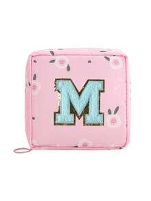1pc Pink A-Z Embroidered Sanitary Pad Pouch - Large Capacity, Waterproof, Cartoon Pattern - Essential For Women's Periods! Waterproof Cosmetic Bag, Coin Purse - Multicolor - View 30