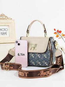 Nouveau sac à main à la mode avec imprimé lettres pour femmes, sac fourre-tout professionnel pour le trajet - Bleu azur - Voir 5