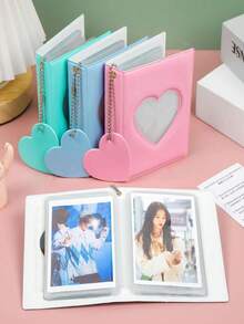 3英寸心形镂空镜面相册，偶像粉丝收藏册，用于存放照片、小卡片、电影票、名片 - 白色 - 查看 2