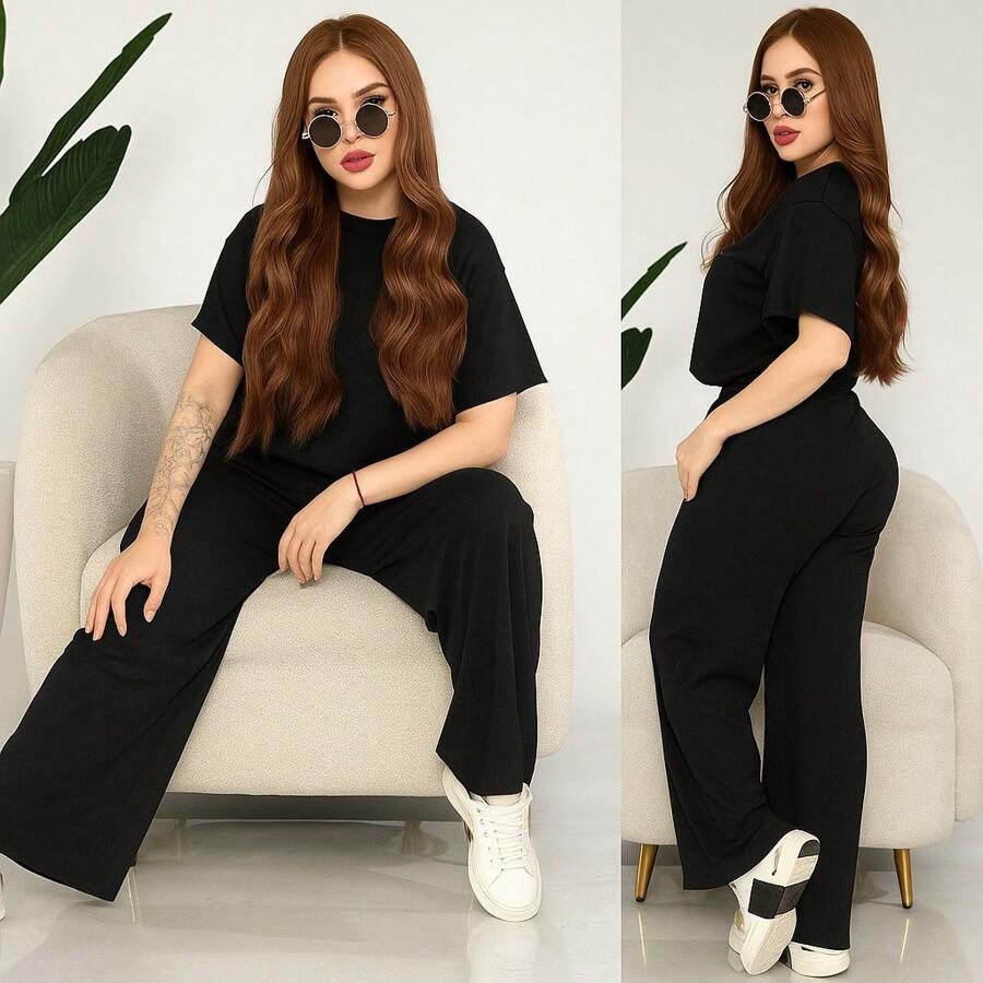 ¡Comodidad y estilo en un solo conjunto! Dale un upgrade a tu outfit con nuestro conjunto de 2 piezas: blusa con resorte + pantalón súper cómodo. Disponible en varios colores, unitalla y XL. ✨ - Negro - Ver 1