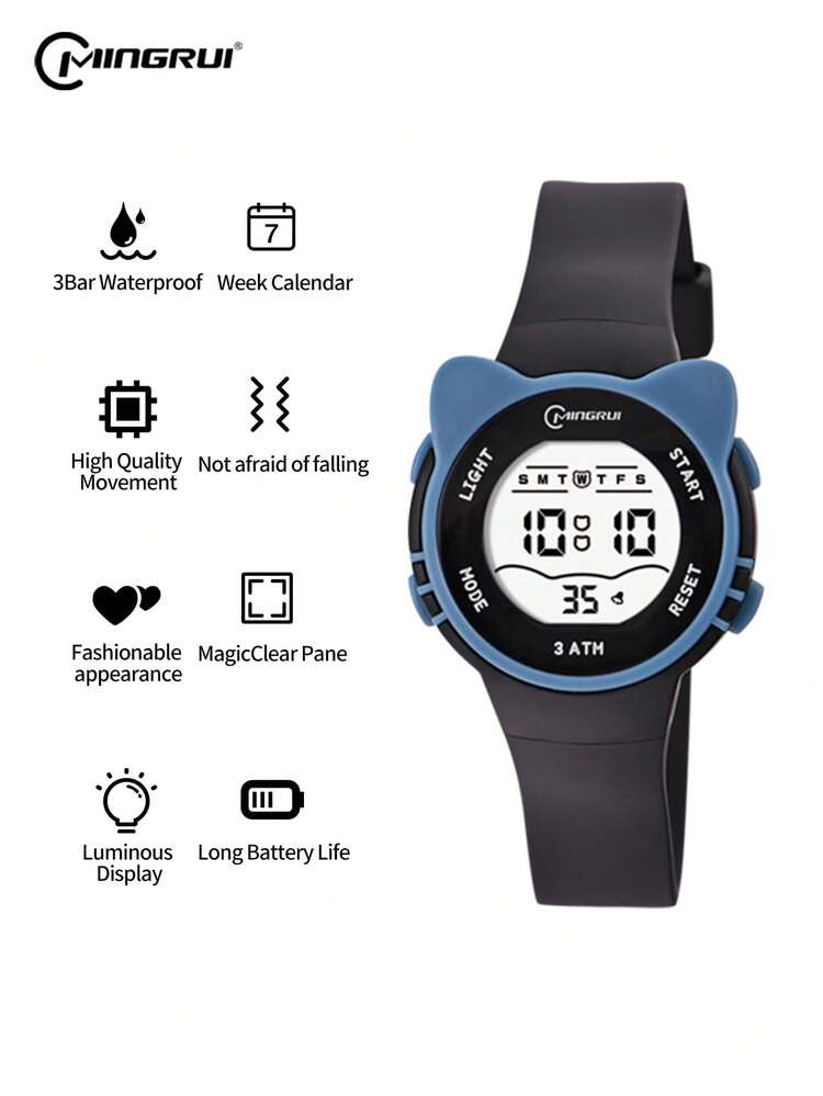 MINGRUI 30米防水卡通猫彩色数字儿童手表，带闹钟、定时器和夜光功能，适合儿童、女孩，可作学习用品，可爱动漫风格 - 白色 - 查看 11