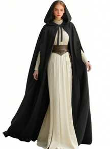 Arm Holes Renaissance Cloak With Hood Medieval Women Hooded Cape For Halloween Cosplay - A - 查看 3