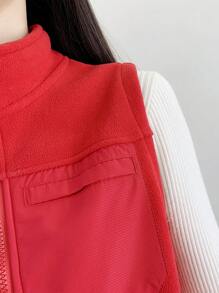 Women's Casual Outdoor Hiking Fleece Vest,Winter - Red - View 3