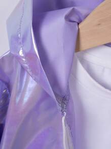 1 pieza Chaqueta casual con capucha iridiscente para niña, primavera/otoño, chaqueta bomber de longitud media unisex de moda, prenda exterior versátil