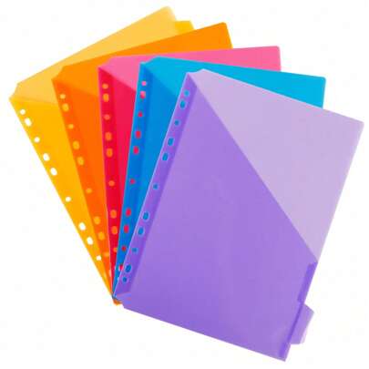 Eagle 5-pak plastikowych przekładek formatu A4 z pojedynczą kieszenią, 5 wielokolorowych zakładek, wewnętrzna kieszeń na plakietkę z imieniem, pasuje do standardowych segregatorów 3-pierścieniowych