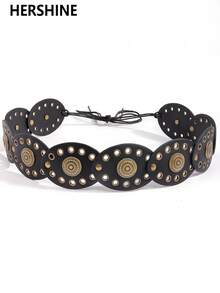 Hershine 1 pezzo Cintura vita vintage punk con rivetti e catena, stile asimmetrico cowboy/cowgirl con fibbia in metallo, decorazione con anelli di rivetti stile Y2K Goth, adatta per abiti, regalo perfetto per donne, feste, uso quotidiano, Natale, Ringraziamento, San Valentino - Corda di cintura con giunzione circolare - Visualizzare 6